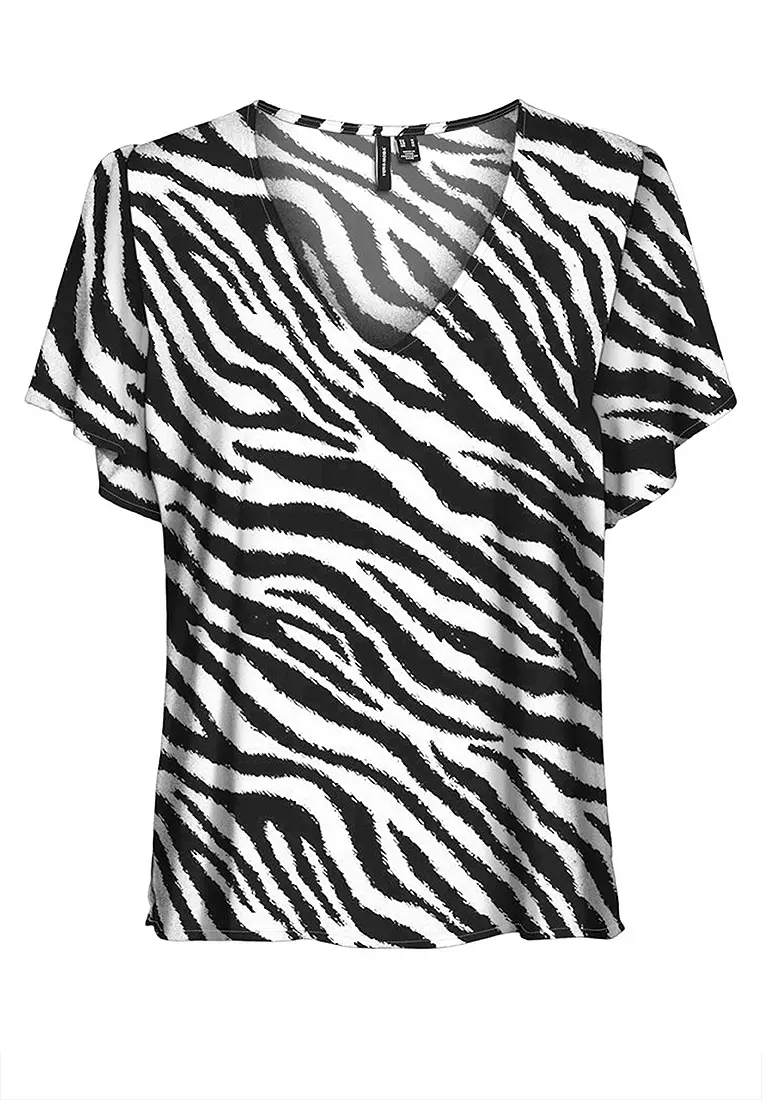 Zebra Pattern V-Neck Blouse
