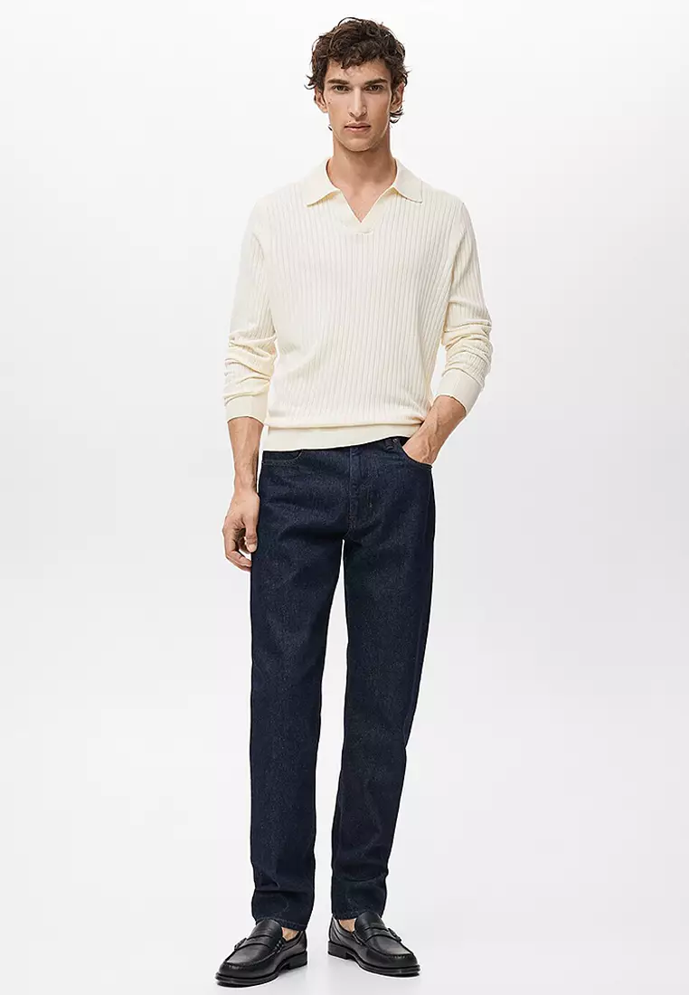 Ribbed Knitted Polo Sweater