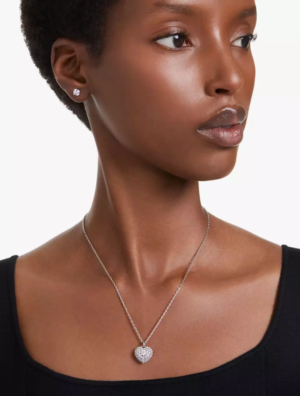 Hyperbola Set, Heart, White, Rhodium Plated - White