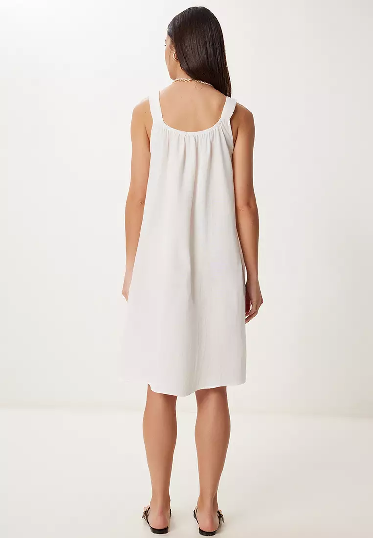 Women's Ecru Linen Blended Light See-Through Beach Dress Gx00009