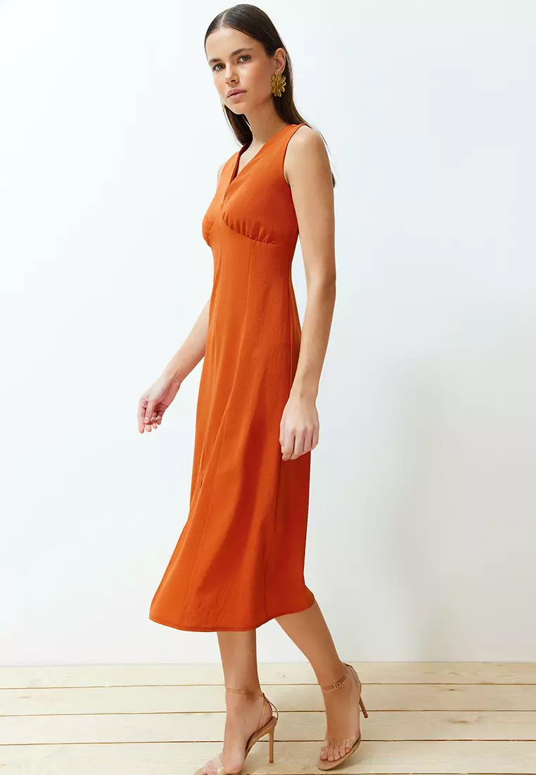Trendyol Midi Standard Regular Drs Vtido, Lila, L Para