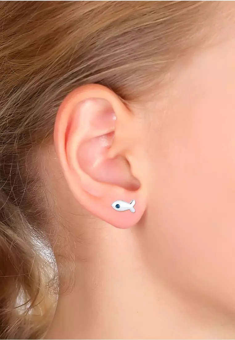 Perhiasan Anak Perak Asli - Silver Anting Cat & Fish Crystal