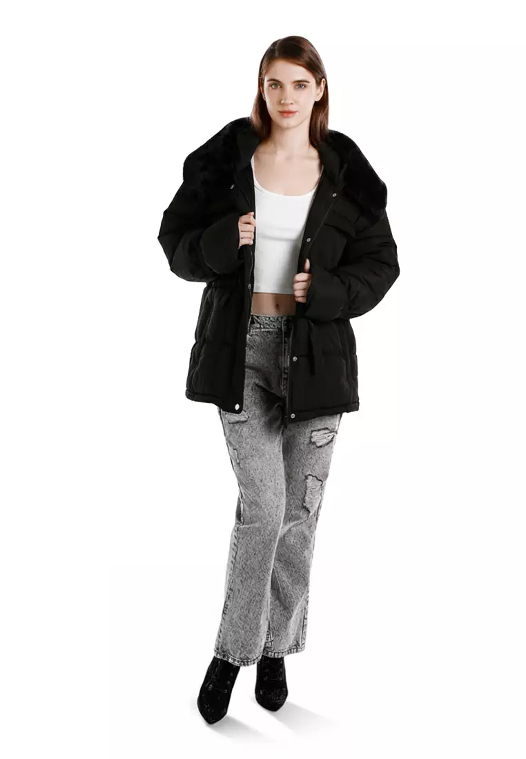 Black Long Puffer Jacket Hoodie