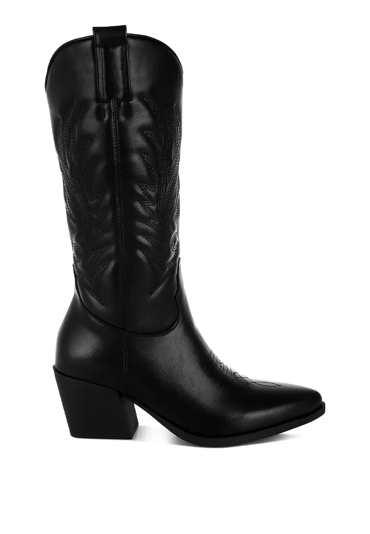 Discount on London Rag  shoes - SKU: Faux Leather Long Cowboy Boots in Black