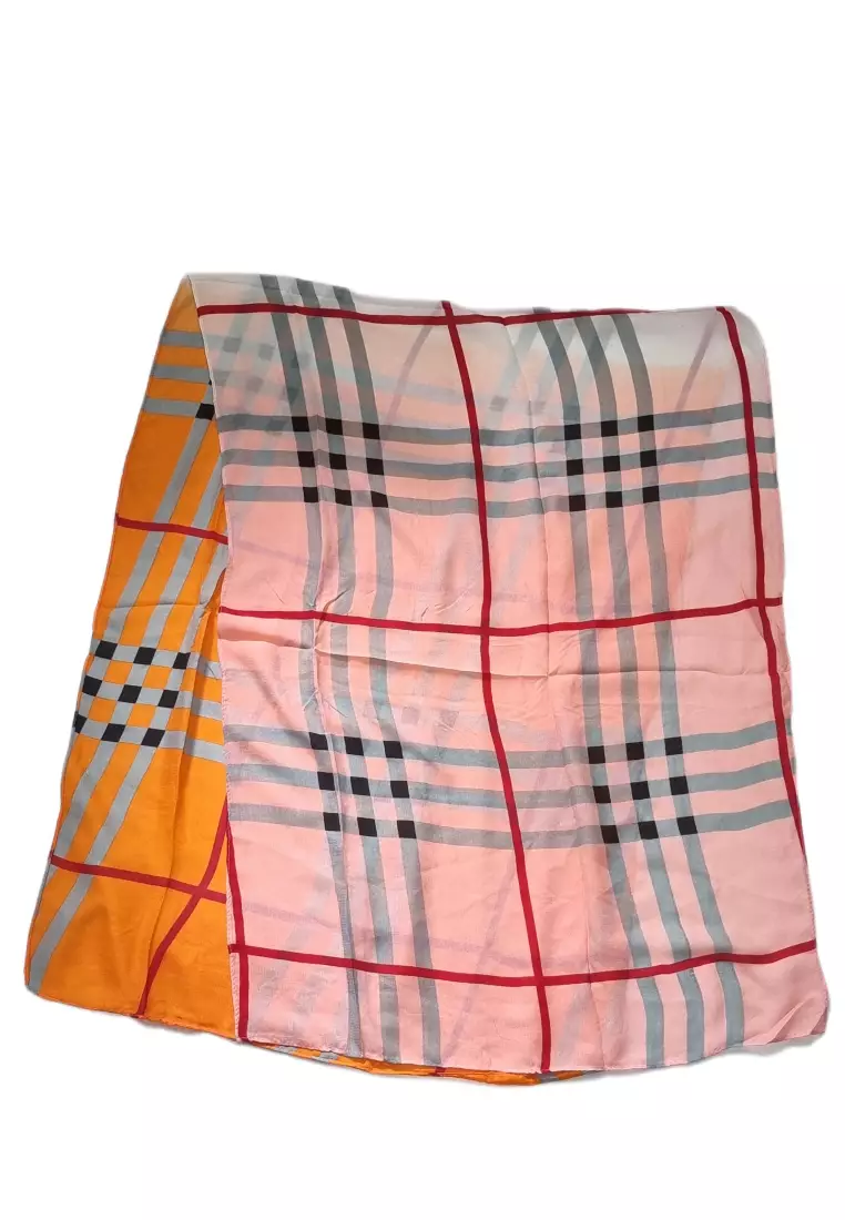 Checkered Poly.-Viscose Scarf Pink & Orange