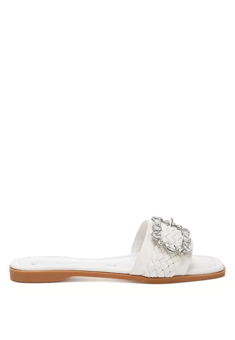 Discount on London Rag  shoes - SKU: Diamante Flat Sandals In White