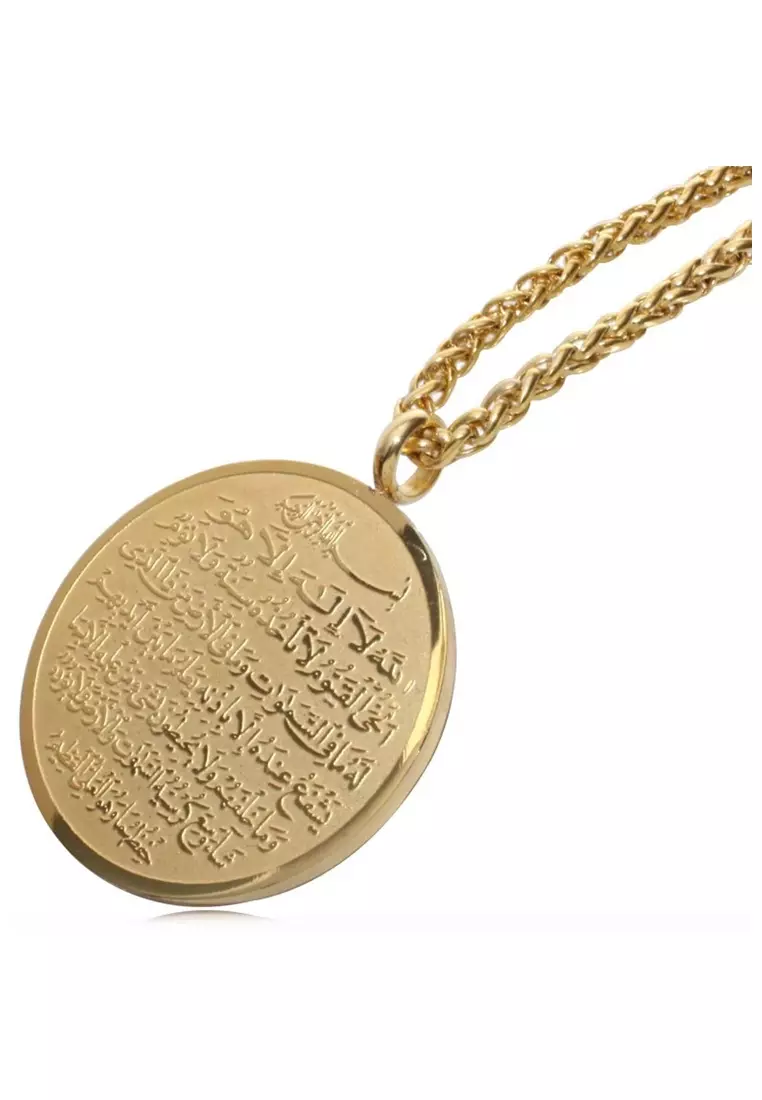 Aksesoris Fashion Wanita Kalung Medal Stainless Steel Model Ayat Kursi ORIGINAL - Gold