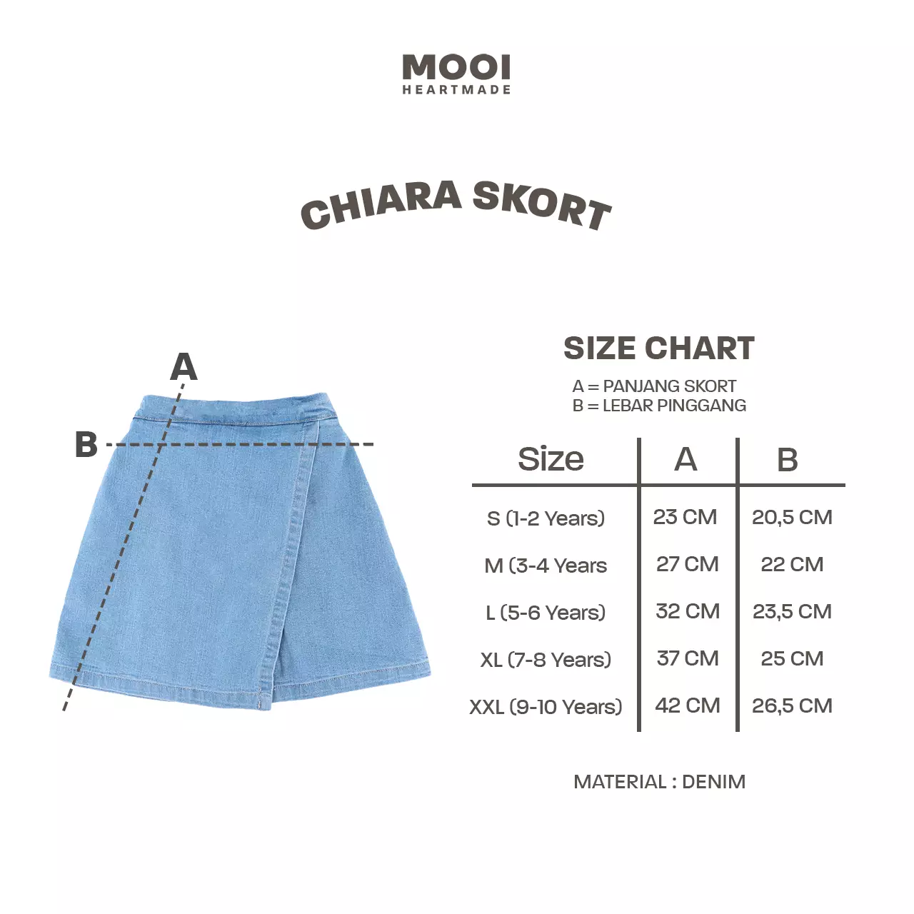 Mooi Rok Celana Skort Jeans Anak Chiara Denim Skort - Medium Blue
