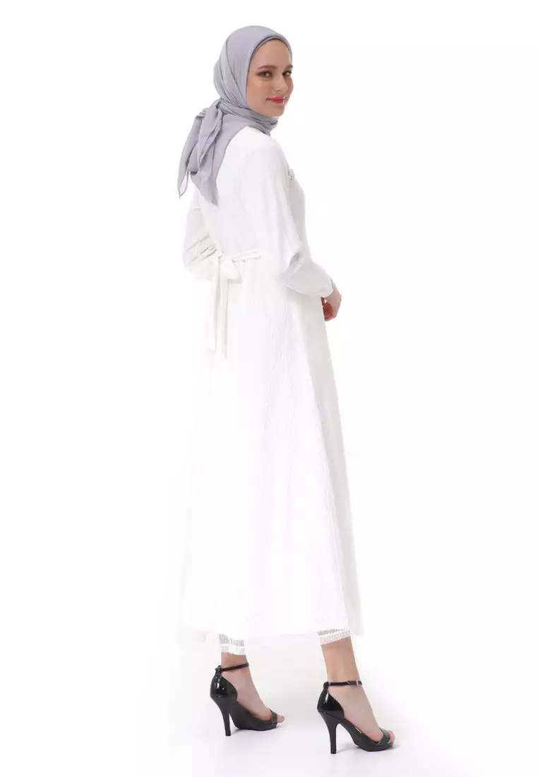 Nadya Dress Muslimah Women Waist Strap High Quality Premium - Broken White