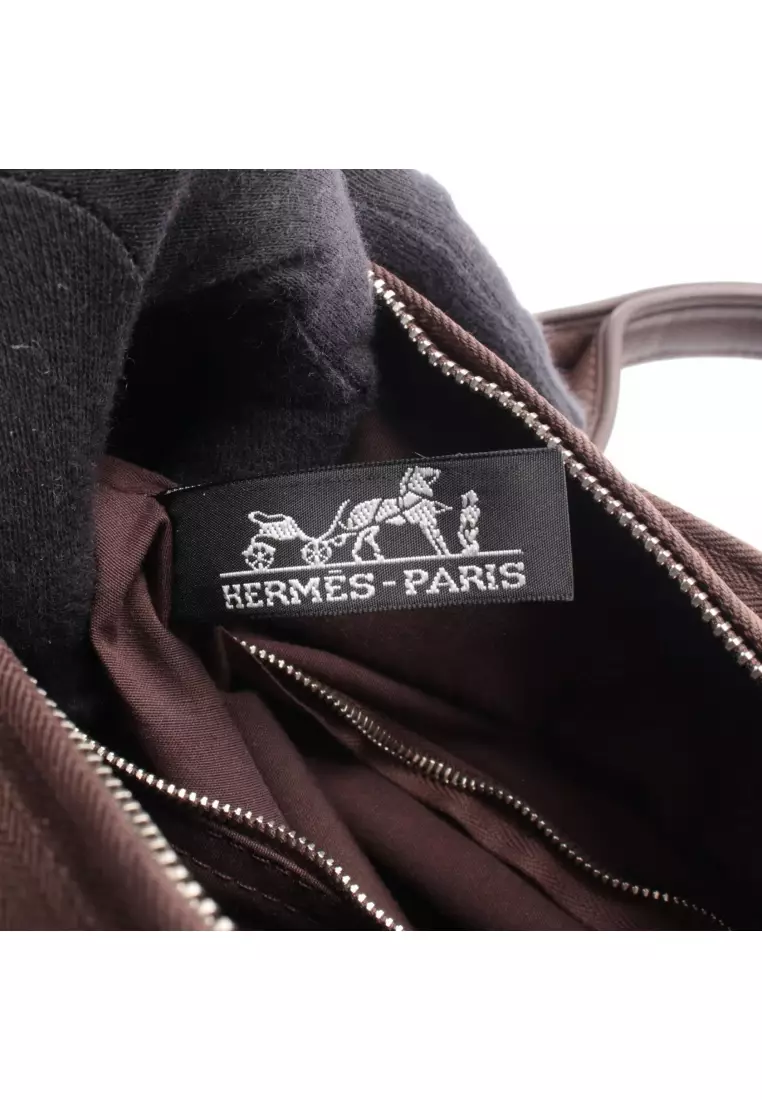 Pre-Loved Hermès Acapulco PM Handbag toile chevron leather Dark brown silver hardware