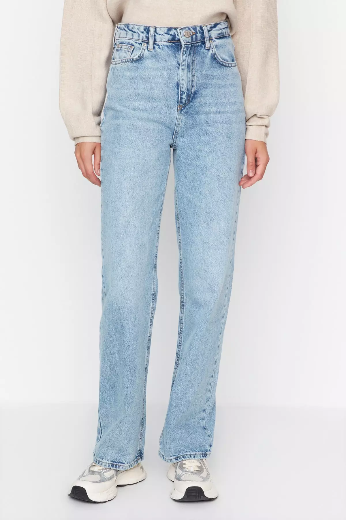 High Waist Long Straight Jeans
