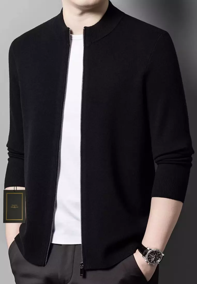 Stand Collar Zipper Knitted Cardigan TX9877