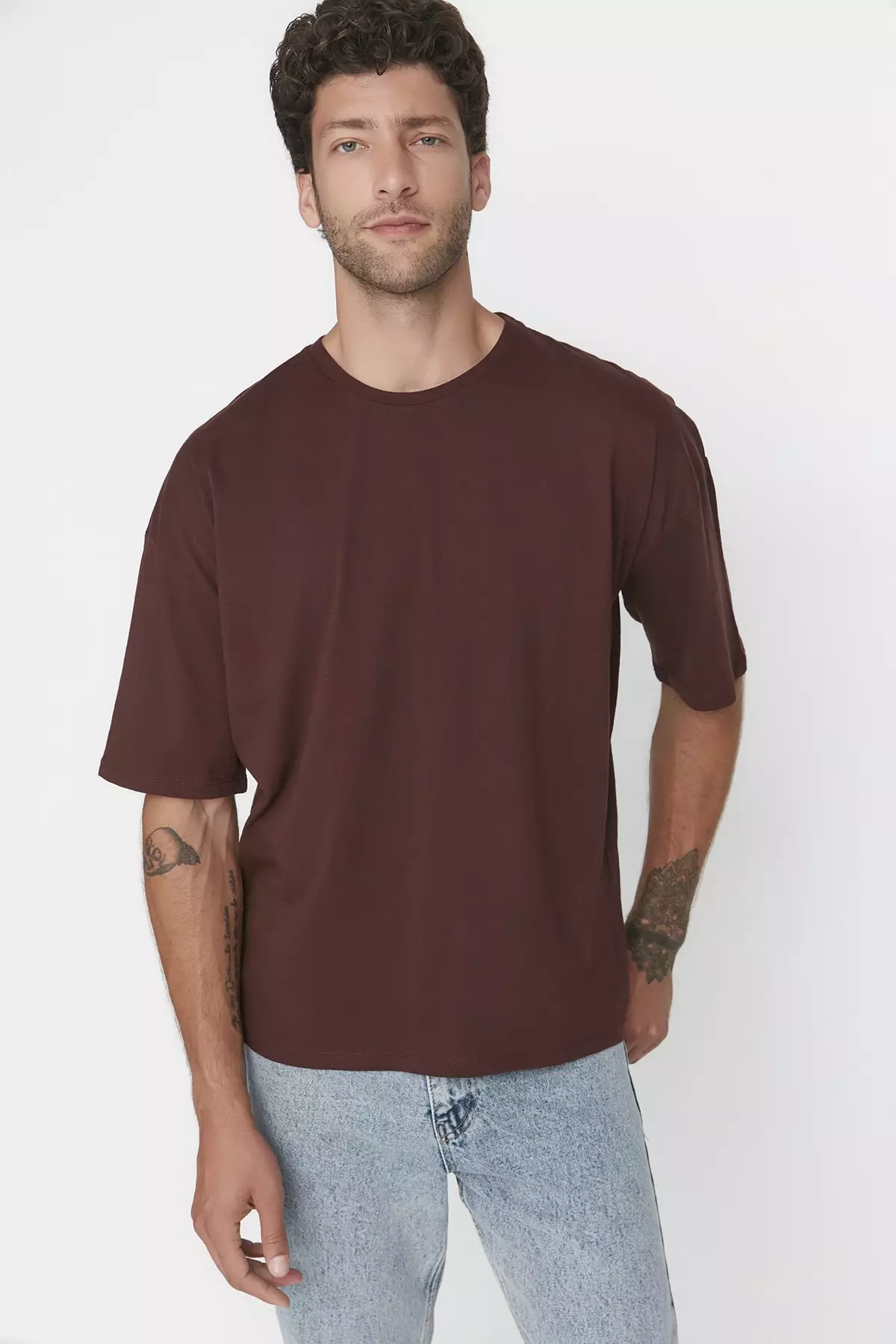 Brown Oversize Basic T-Shirt 100% Cotton Cut 100%