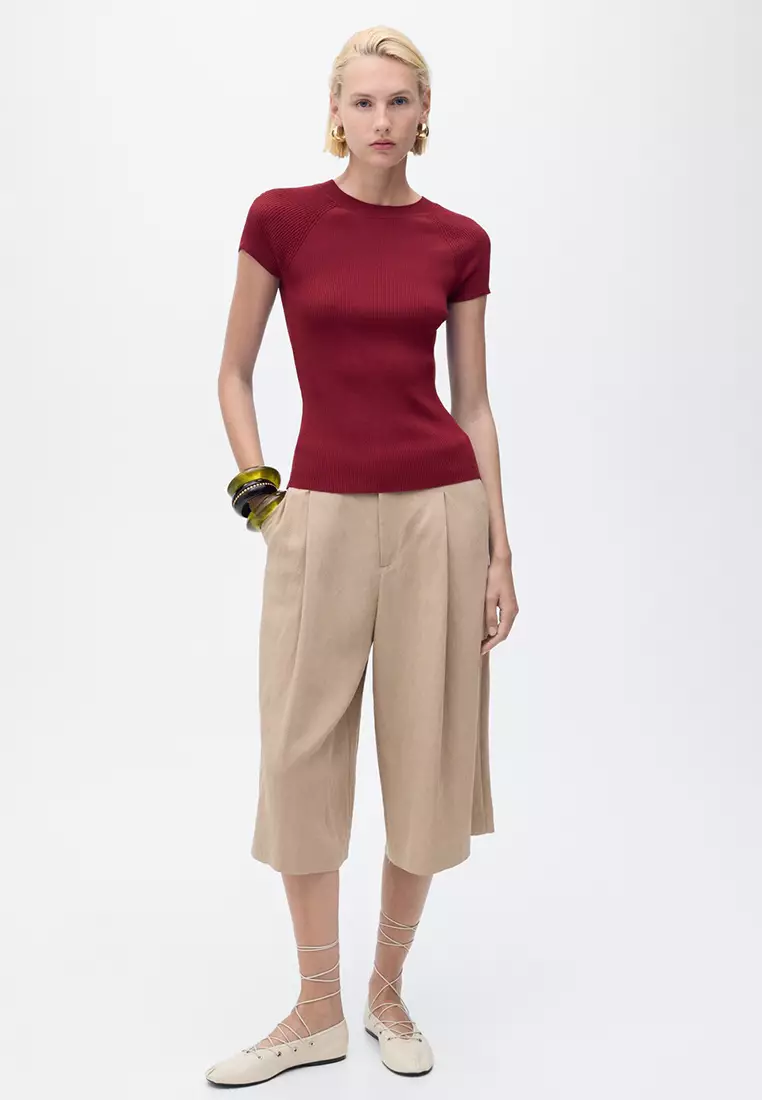 Ribbed-Knit Short-Sleeved Sweater