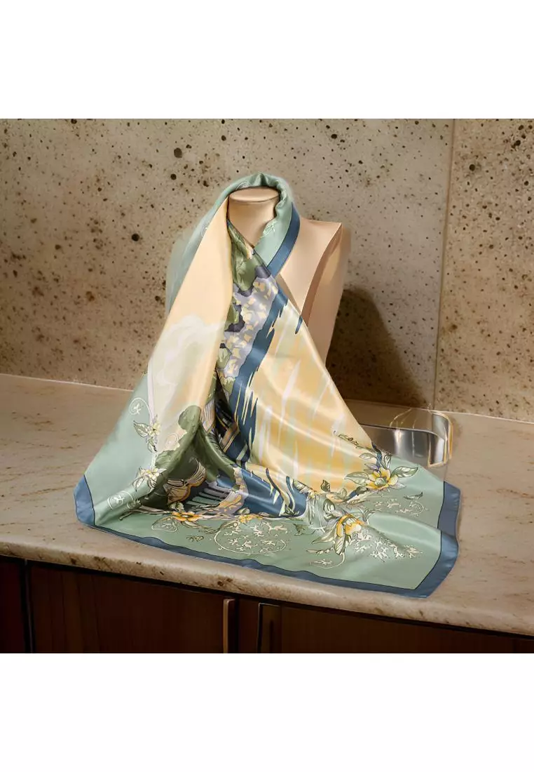 Luxury Silk Ladies' Large Scarf, Sun-Proof Crepe Satin, Premium Souvenir.