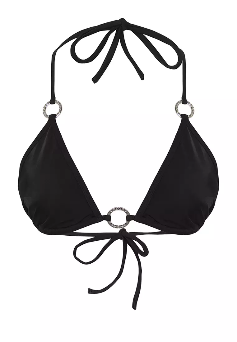 Black Triangle Accessorized Bikini Top