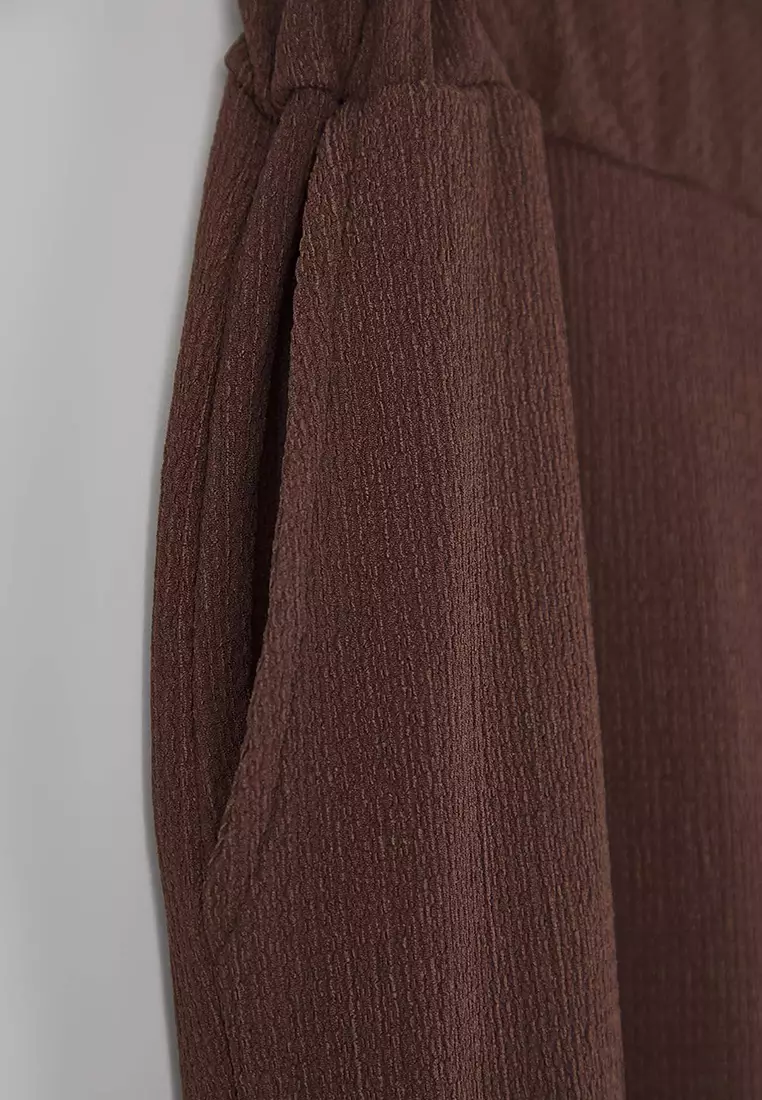 Brown Carrot Fit Elastic Waist Knitted Plus Size Trousers