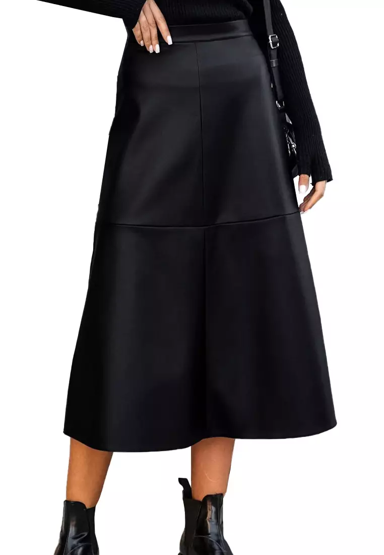 Buy Sunnydaysweety 2023 New PU Leather Black Leather Skirt High Waist ...