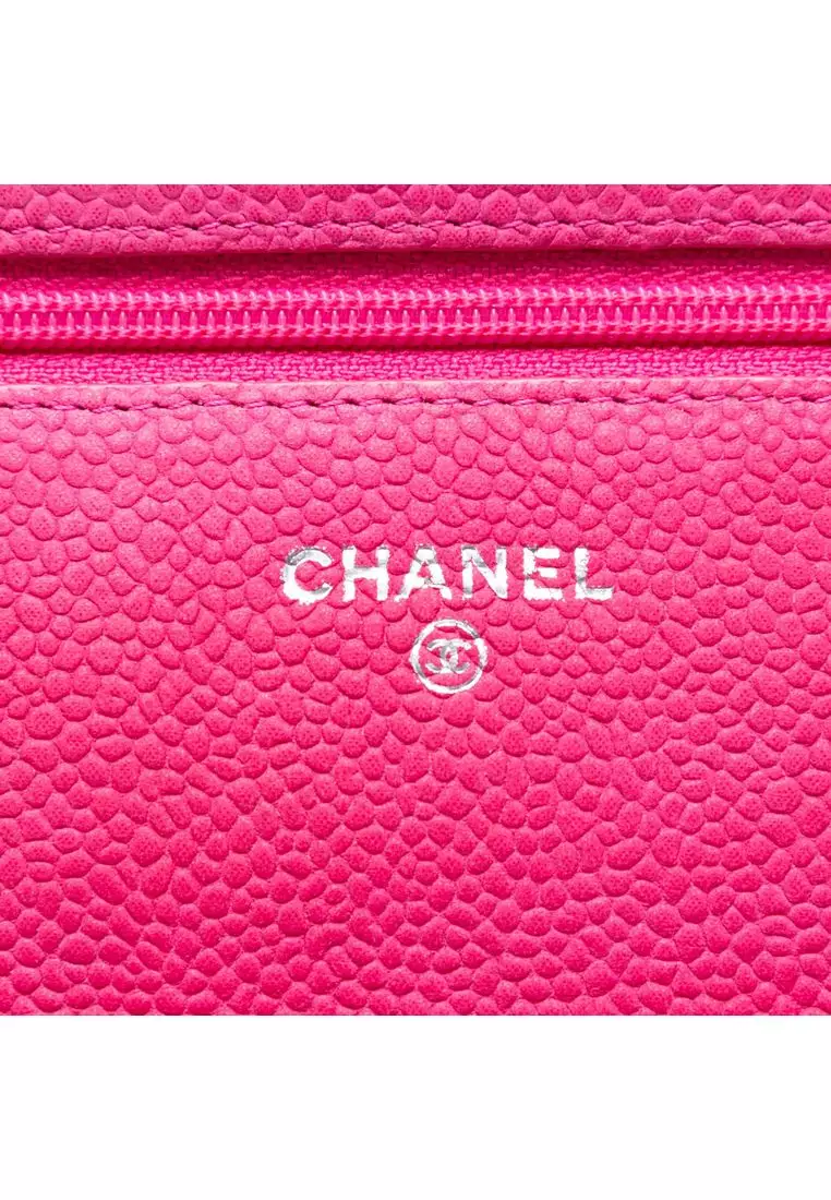Pre-Loved Chanel Cc Quilted Caviar Wallet On Chain