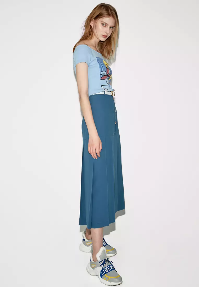 Box Pleats Midi Skirt