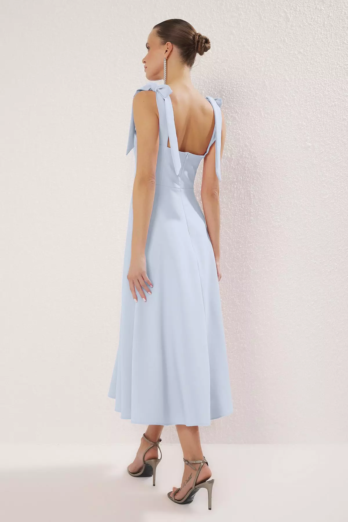 Light Blue A Cut Strap Fastening Detailed Midi Elegant Evening Dresses Evening Graduation Dress