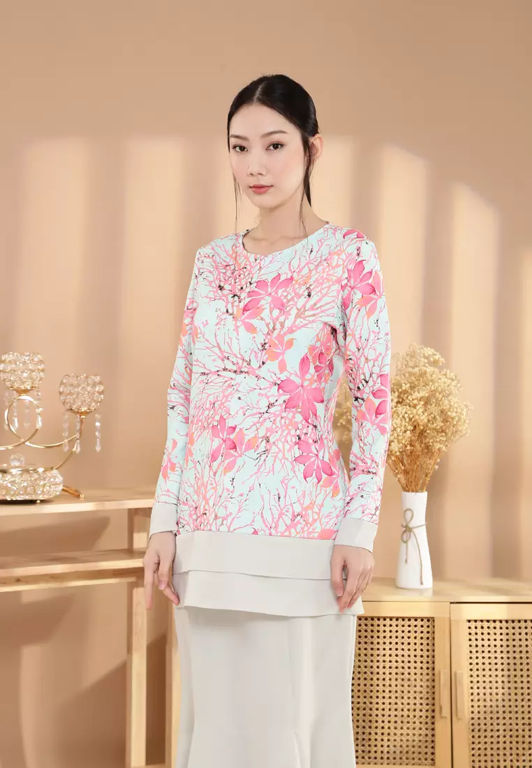 Ivy Kurung Modern layers Printed in Mint Green