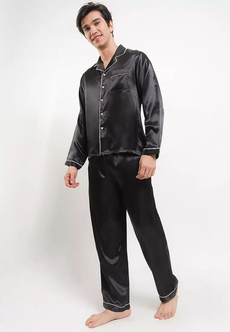 Pyjama Pijama Baju Tidur Satin Silk Long Sleeve Long Pants Mens Sleepwear