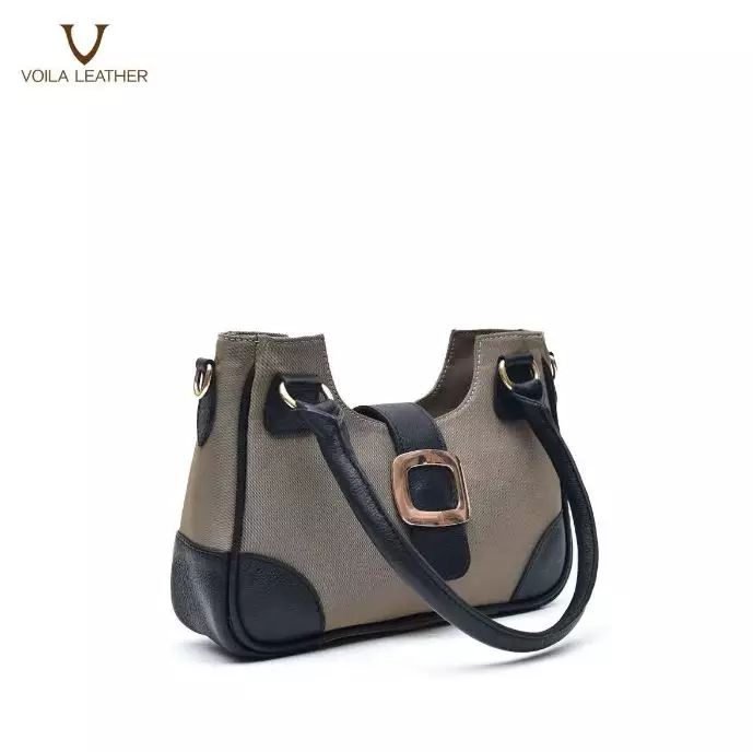 Medium Tote & Sling Nylon Kombinasi Kulit Asli Voila Fara Mocca