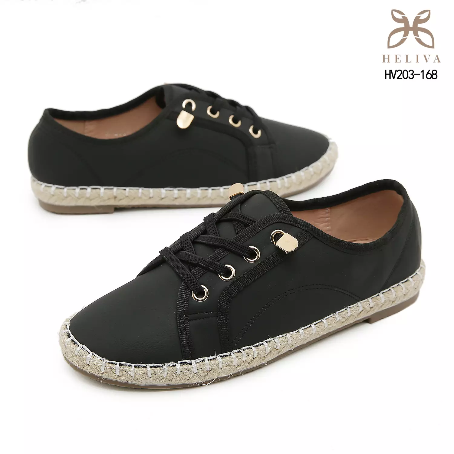 HELIVA MILEN Sneakers Casual Wanita Sol Anyaman Espadrille dan Dekorasi Gold Chain HV203-186