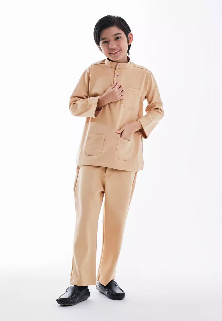 Alain Delon Baju Melayu Cekak Musang Budak - 19026501-80Latte