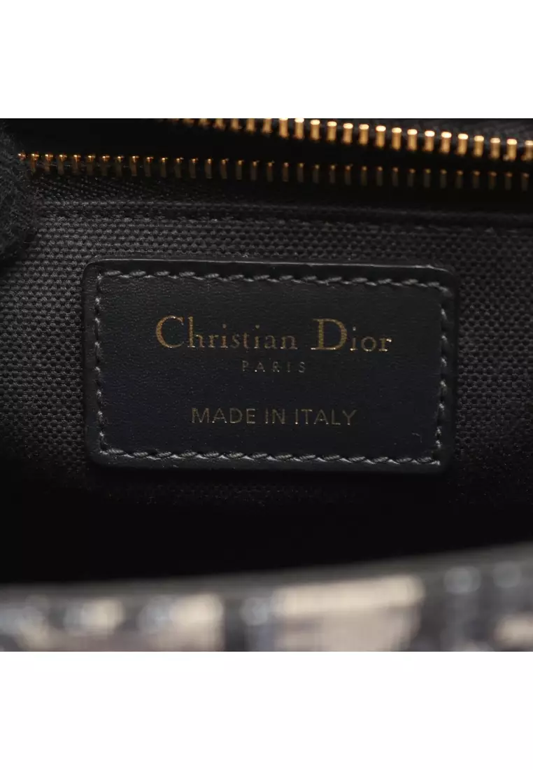 Pre-Loved Christian Dior 30 MONTAIGNE Montaigne oblique jacquard chain shoulder bag canvas leather light beige Navy black