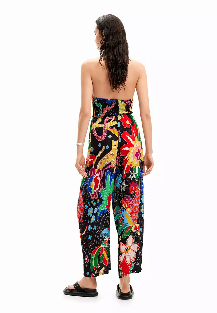 Desigual Woman Jungle design halter neck jumpsuit.