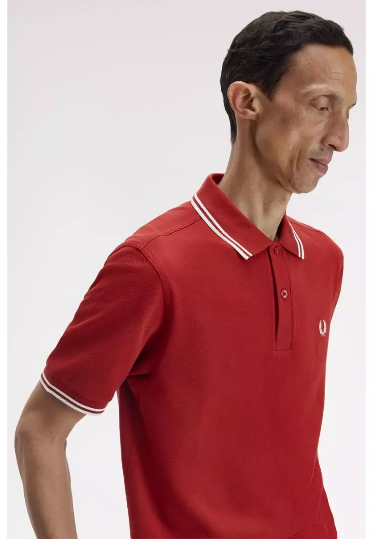 Fred Perry M3600 Twin Tipped Fred Perry Shirt (Burnt Red / Snow White / Snow White)