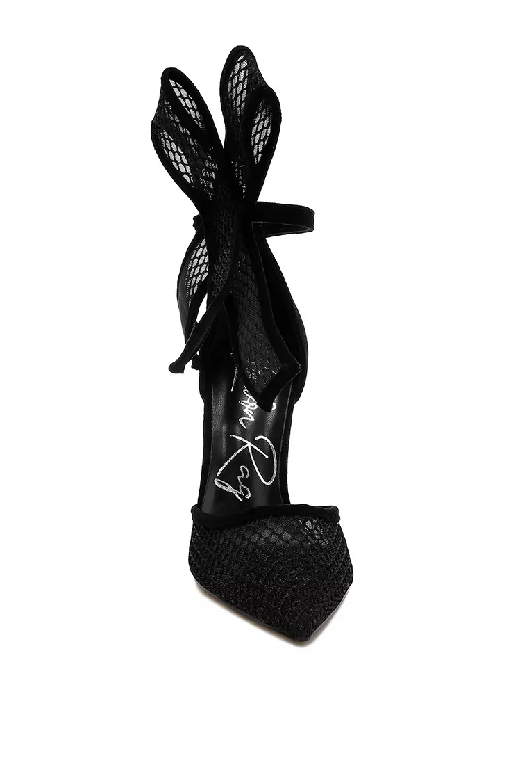 Big Bow Detail Stiletto Sandals in Black