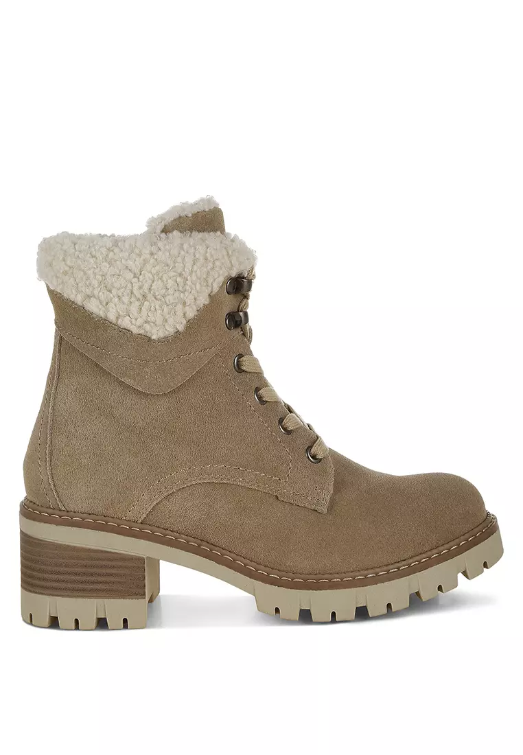 Discount on Rag & CO.  shoes - SKU: Fur Collar Chunky Ankle Boots in Beige