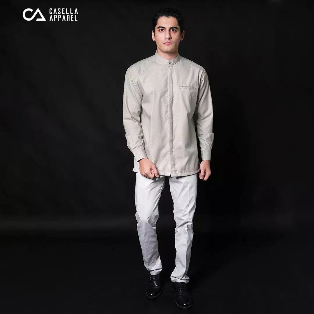 Casella Baju Koko Pria Lengan Panjang Motif Elegan | Baju Koko Yusuf 9995 Khaki