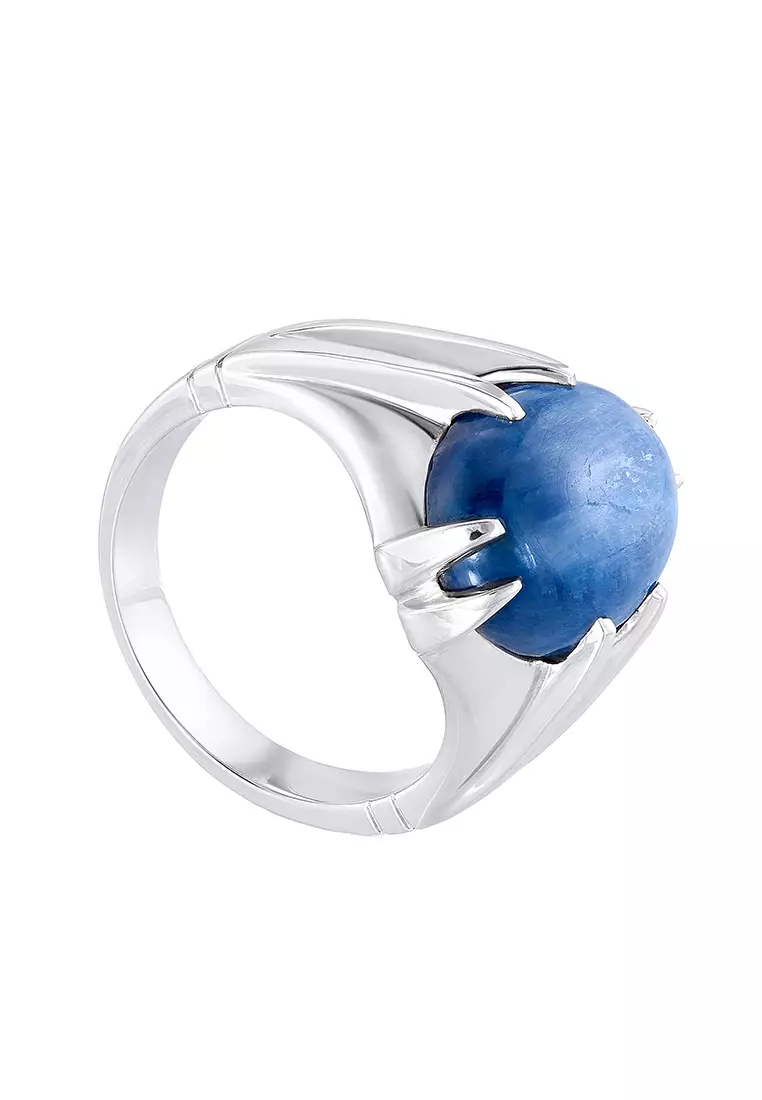 HABIB Oval Cut Blue Kyanite Men's Ring in 925 Silver Palladium A0529(PLD)-KYCB