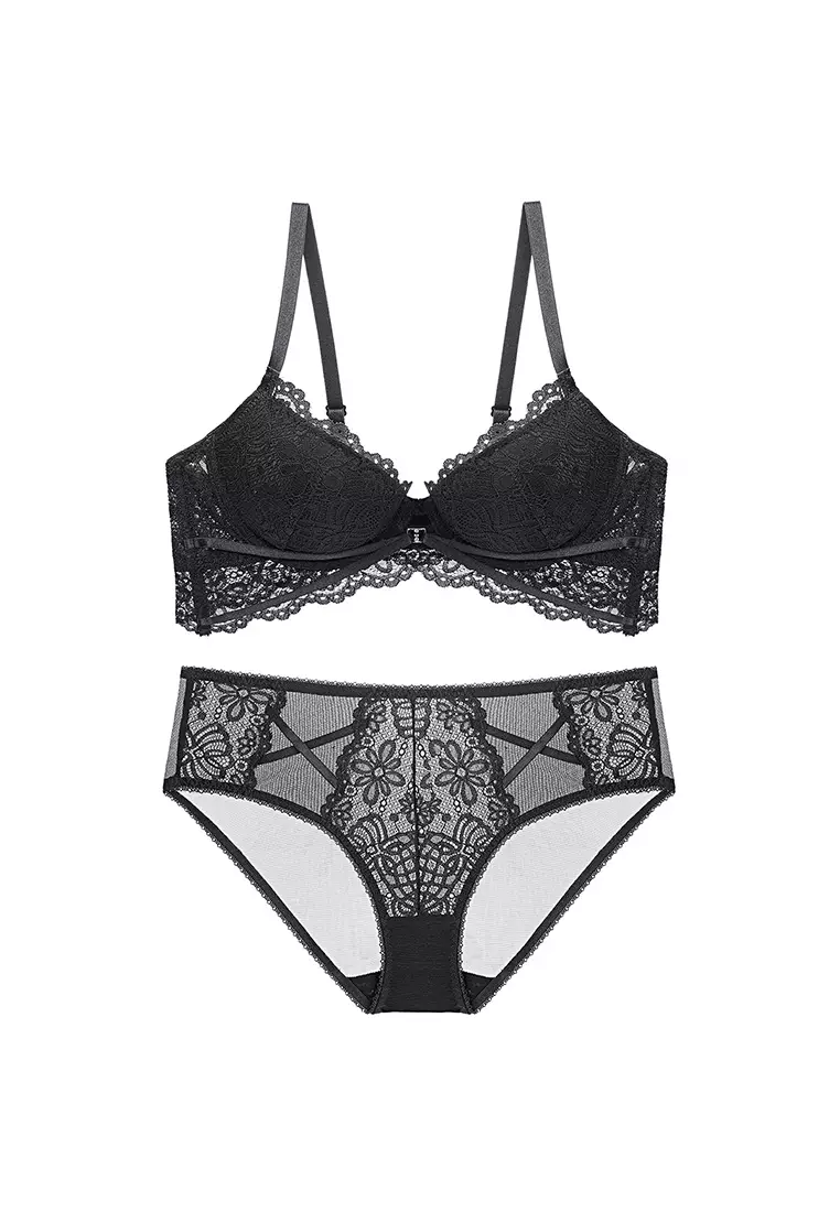 Buy ZITIQUE Lace Lingerie Set (Bra And Panty) - Black Online