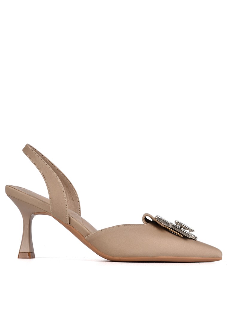 Rhinestone Buckle Satin Slingback High Heel XJ3289-33