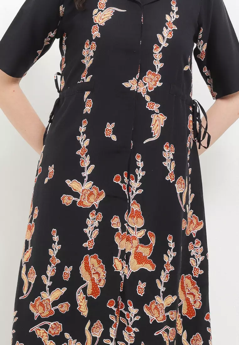 Dress Atasan Batik Wanita Innes Full Kancing Depan Cotton Rayon Black