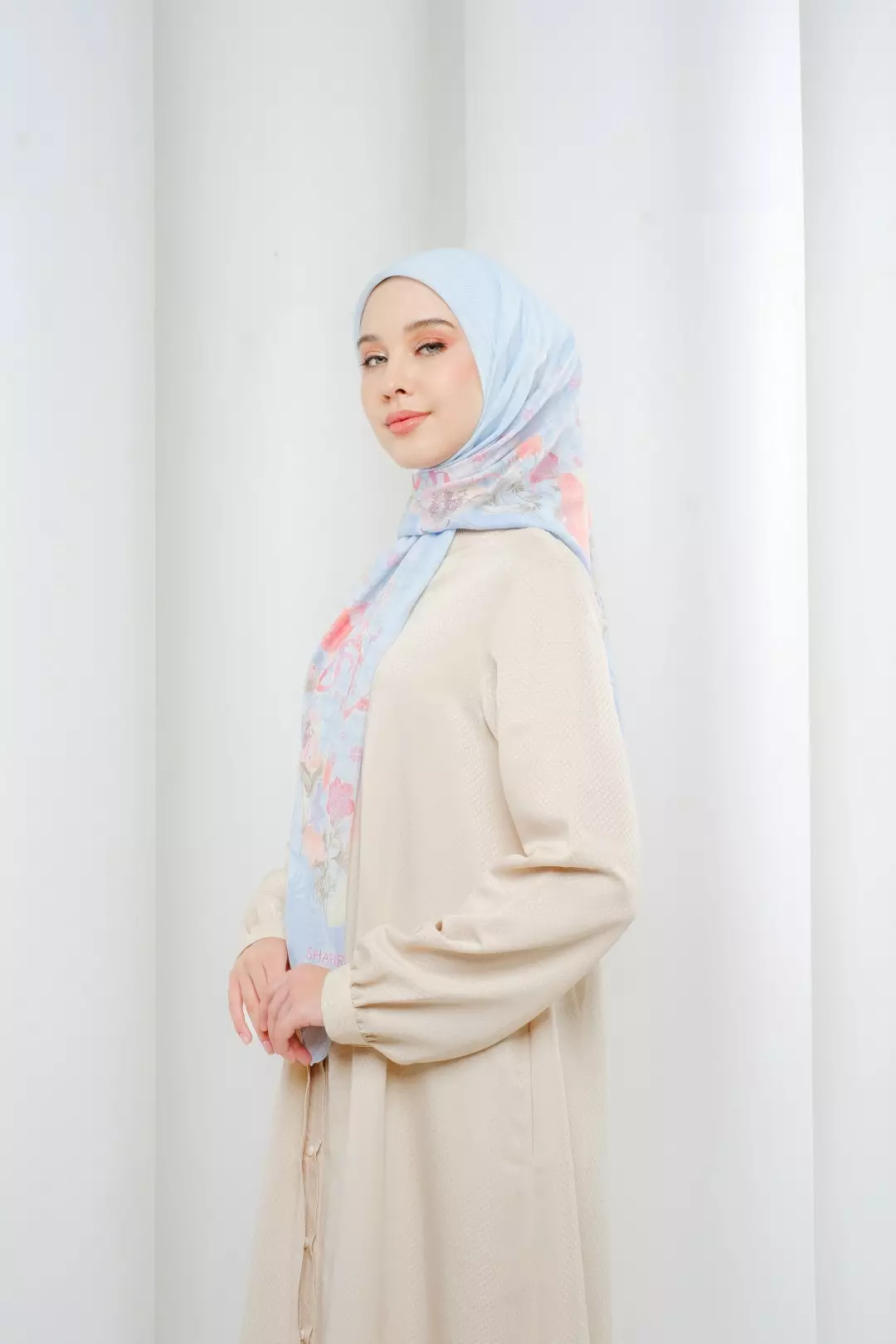 Nadeleine Printed Scarf Monacron Blue | Hijab Kerudung Segi Empat Motif