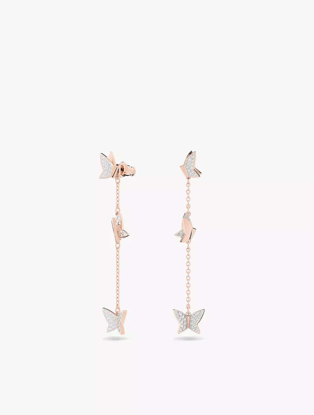 Lilia Drop Earrings, Butterfly, Long, White, Rose Gold-Tone Plated - White