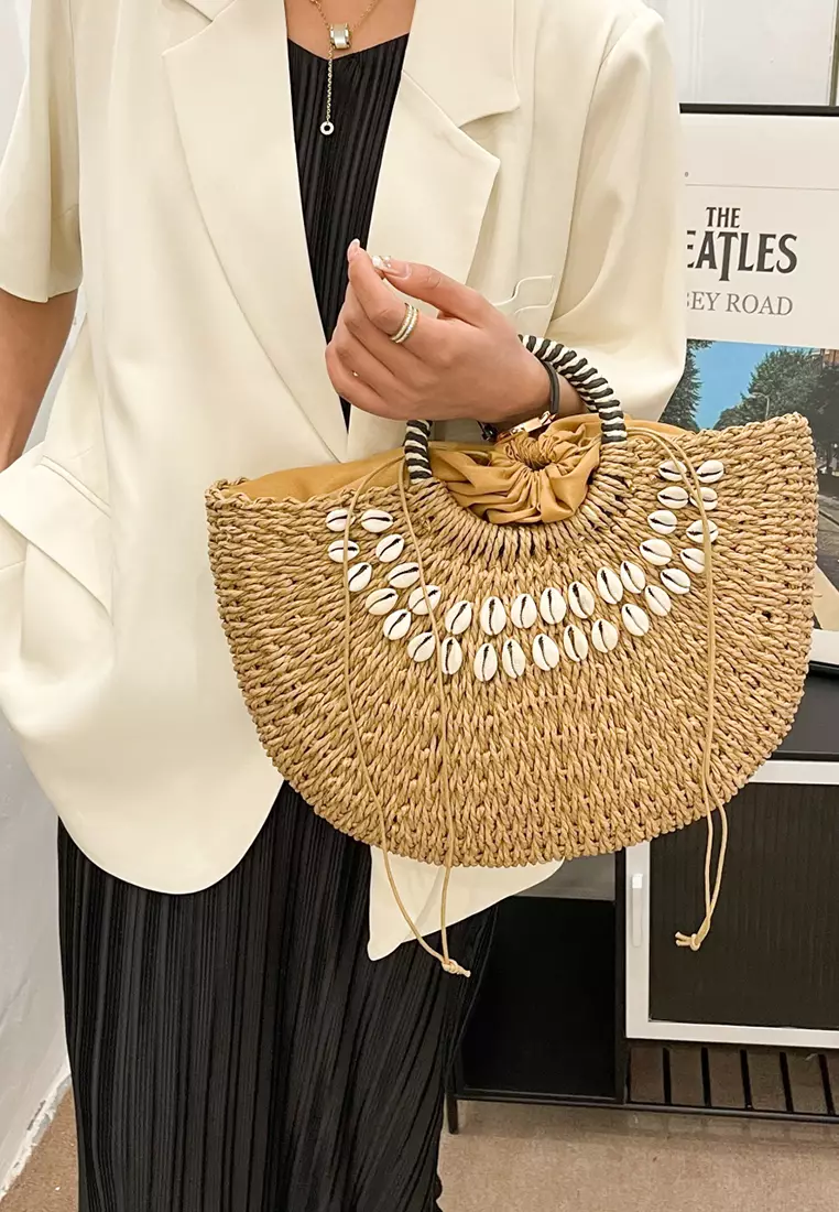 Straw shop shoulder tote