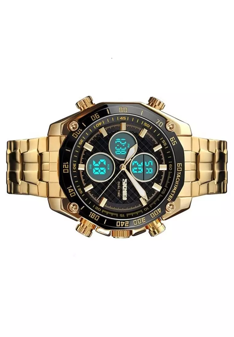 Jam Tangan Kasual Digital Analog Pria LED Waterproof Strap Tali Material Stainless Steel NL99 ORIGINAL