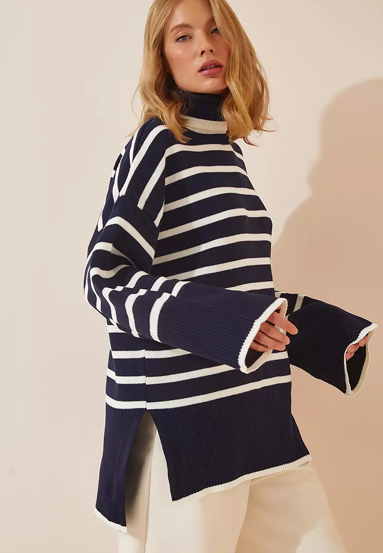 Turtleneck Striped Knit Sweater