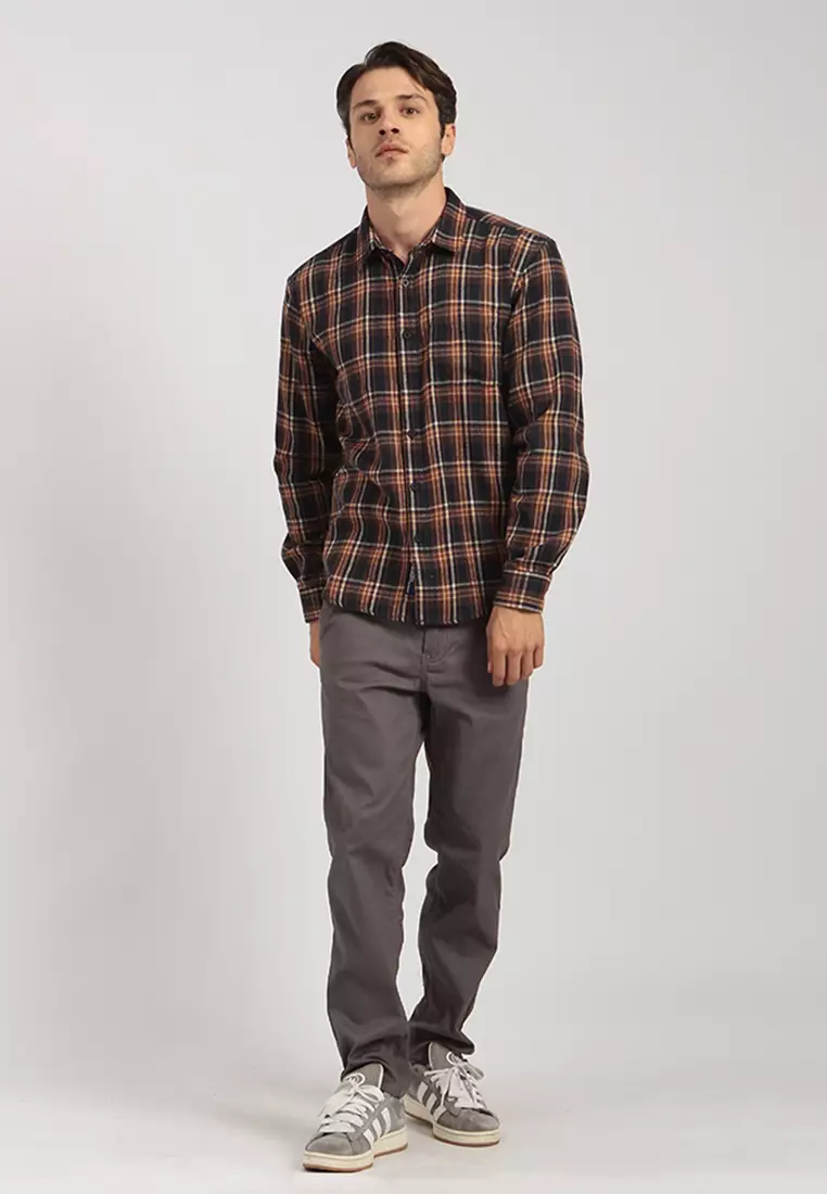Kemeja Flanel Motif Kotak-Kotak Lengan Panjang E048J22