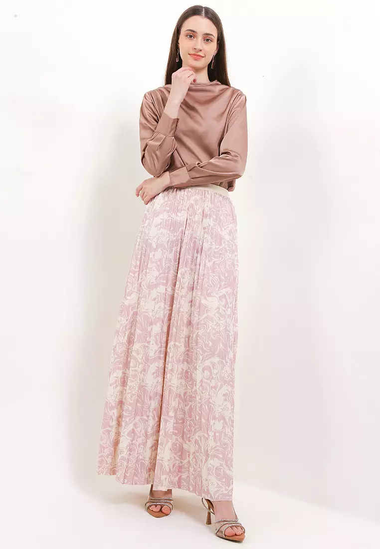 Printed Pleats Maxi Skirt