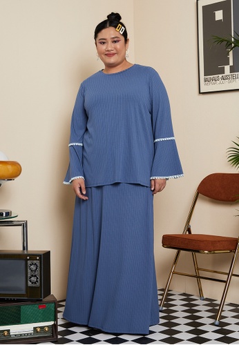 Lubna blue Cotton Knit Plus Size Melur Co-Ord Set 99A46AA3952941GS_1