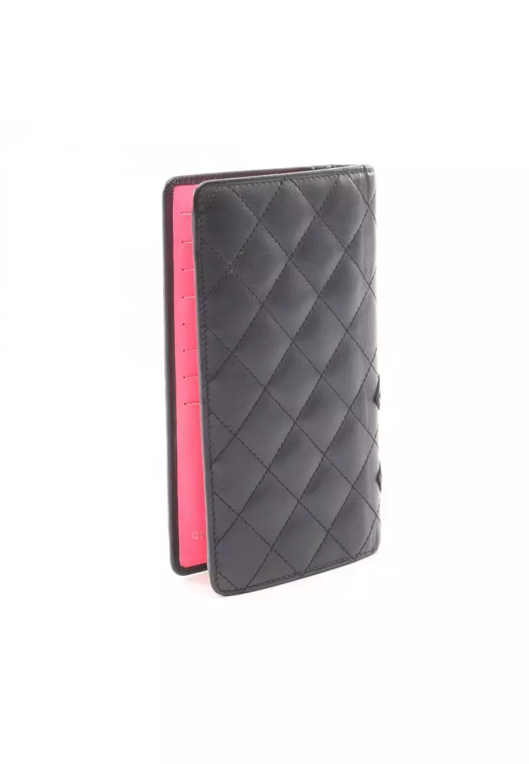 Pre-Loved Chanel Cambon line Bi-fold Long Wallet leather Patent leather black silver hardware
