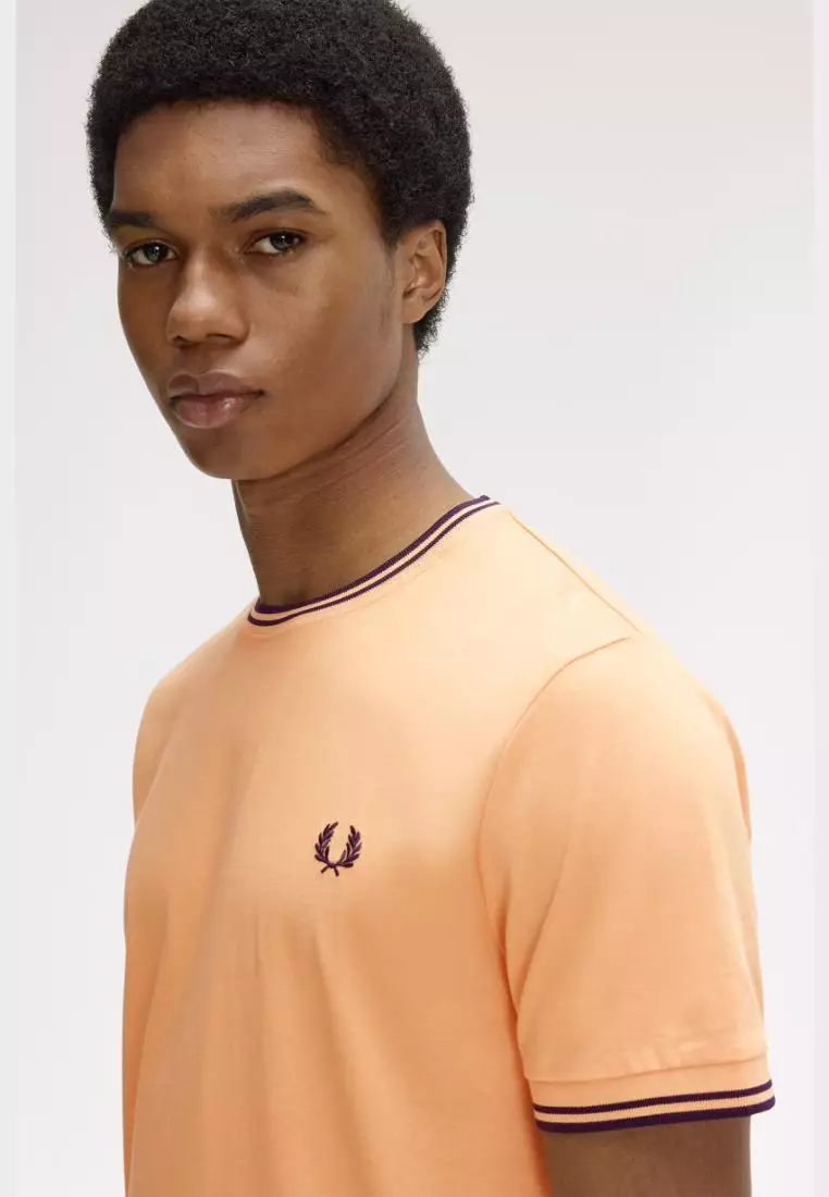Fred Perry M1588 Twin Tipped T-Shirt (Peach / French Navy / French Navy)